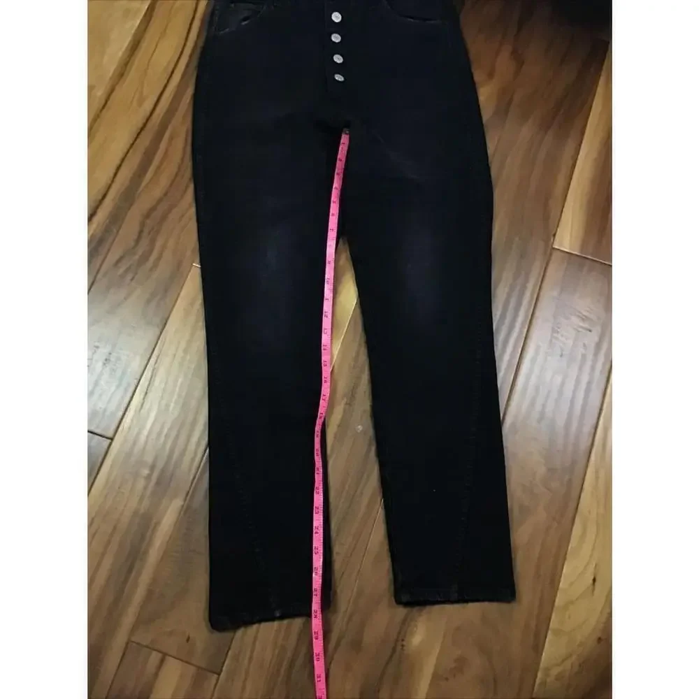 AMO Women’s Size 30 Button Fly Jeans Dock Ultra High-Rise Slim Jeans BLACK